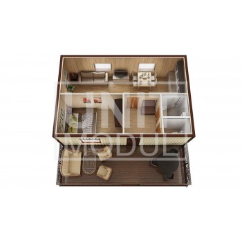 (МД-07) Модульный дом дачный из 3-х бытовок (блок-контейнеров) с верандой